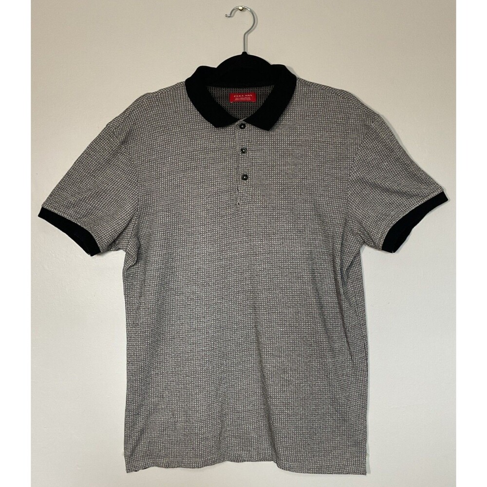 Zara Man Structured Knit Polo Shirt Textured Jacquard Size L